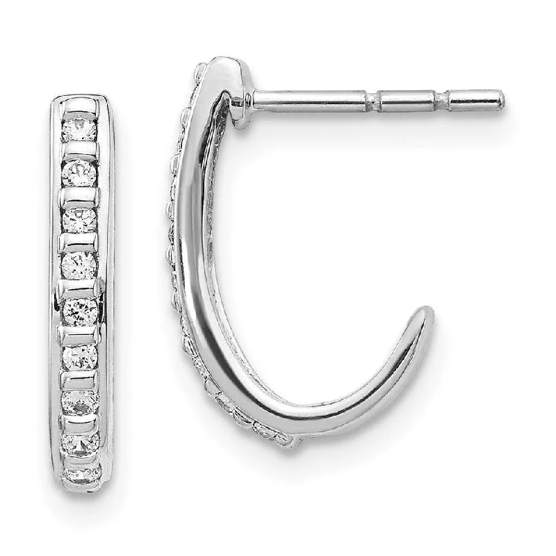 Funky Earrings for Teens-14K White Gold Diamond J-Hoop Post Earrings