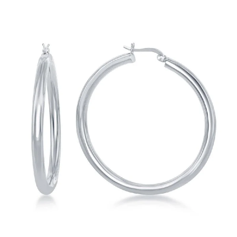 Opal Earrings-Sterling Silver High-Polished Hoop Earrings, 4 x 50 mm