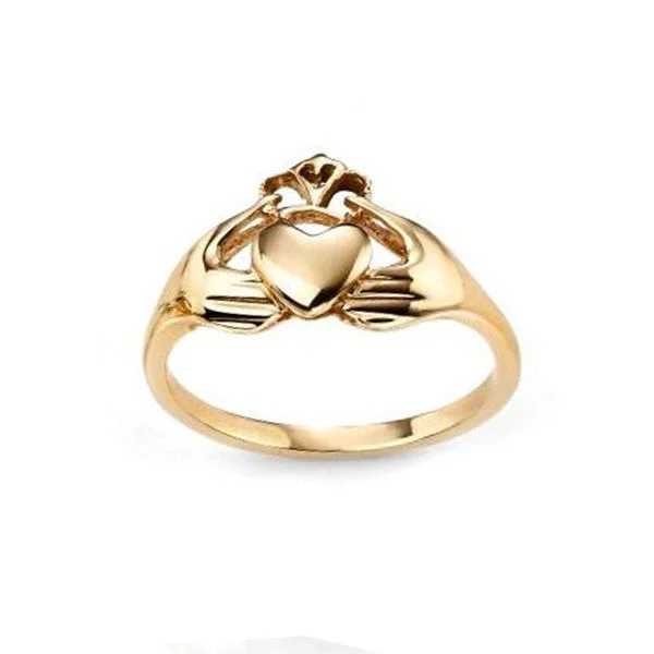 Large Statement Gold Ring-Claddagh Heart Ring with Crown in Yellow Gold