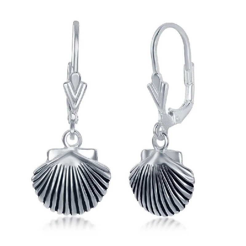 Modern Geometric Earrings-Sterling Silver Oxidized Sea Shell Earrings