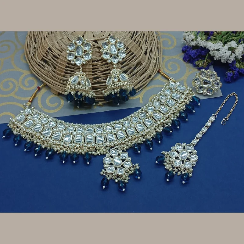 Rose Gold Chain Necklace-Sai Fashion Gold Plated Kundan Stone Choker Necklace Set