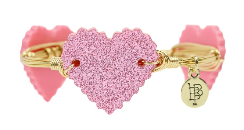 Colorful Thread Bangles-Pink Glitter Heart Bangle Bracelet