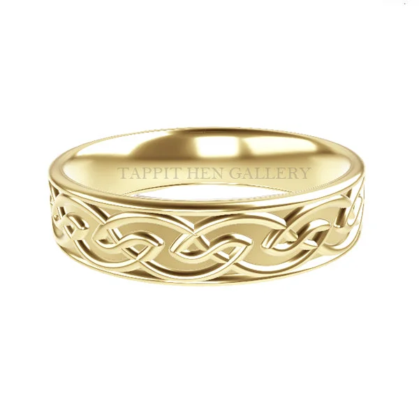 Vintage Art Deco Ring-5mm Comfy Fit Edinburgh Celtic knotwork Ring in 9ct Yellow Gold