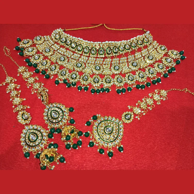 Black Diamond Necklace-Neetu Art Gold Plated Kundan Stone Choker Necklace Set