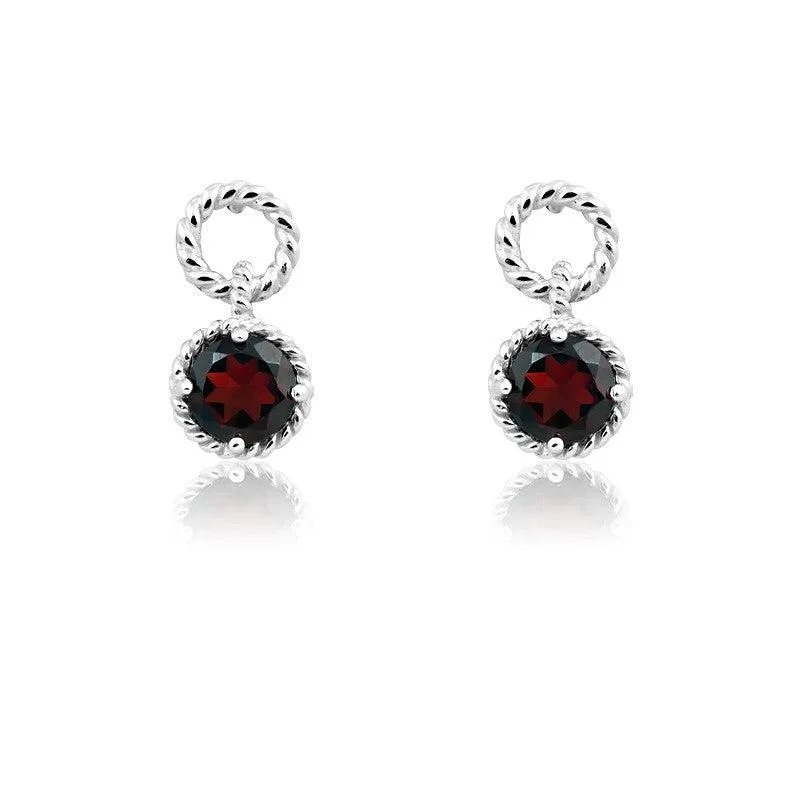 Butterfly Earrings for Women-Sterling Silver Garnet Gemstone Twisted Wire Circle Earrings