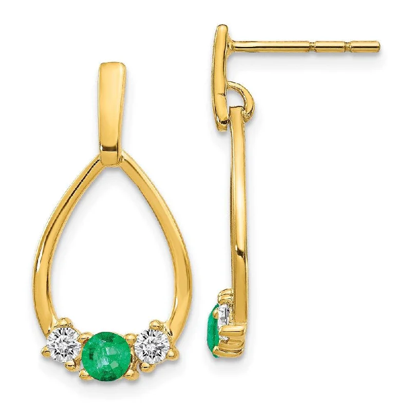 CZ Stud Earrings-14K Gold w/ Emerald and White Sapphire Post Dangle Earrings