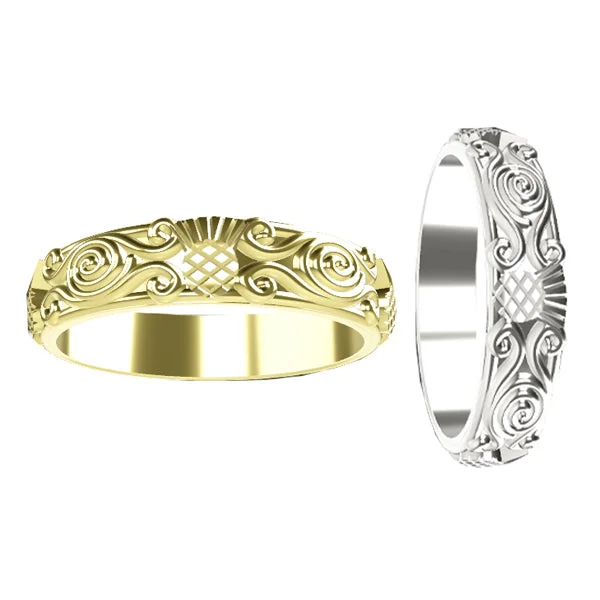 Gold Engagement Ring-Scottish Thistle Celtic Spiral Viking Wedding Ring