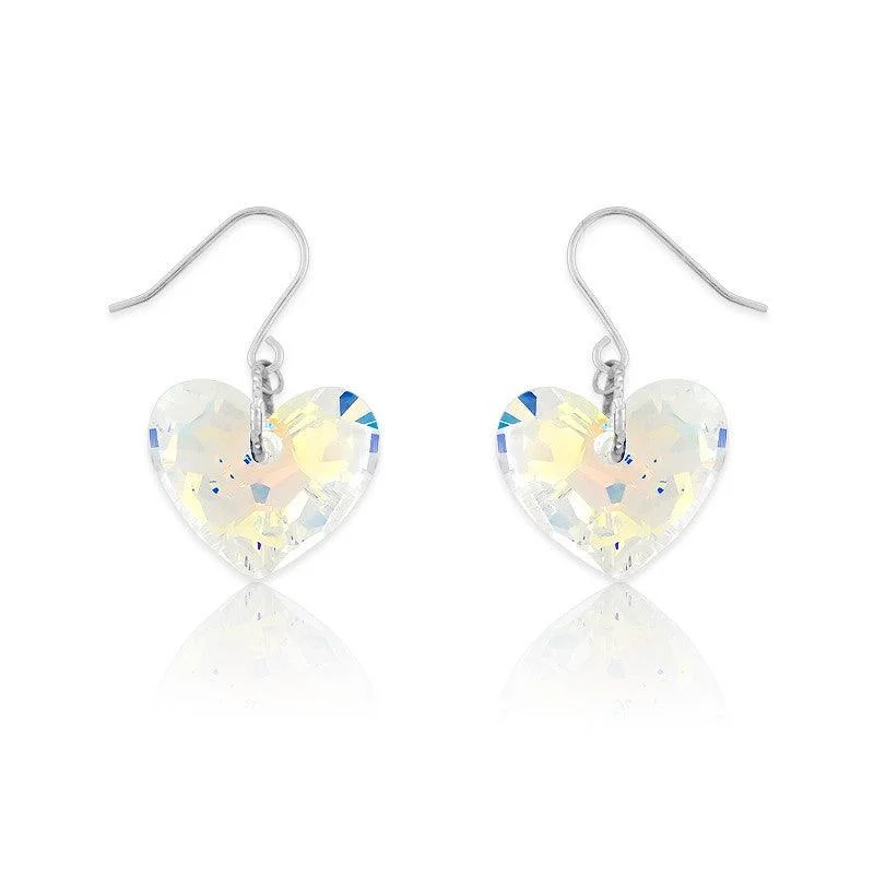 Celestial Star Earrings-Sterling Silver AB Swarovski Crystal Heart Earrings