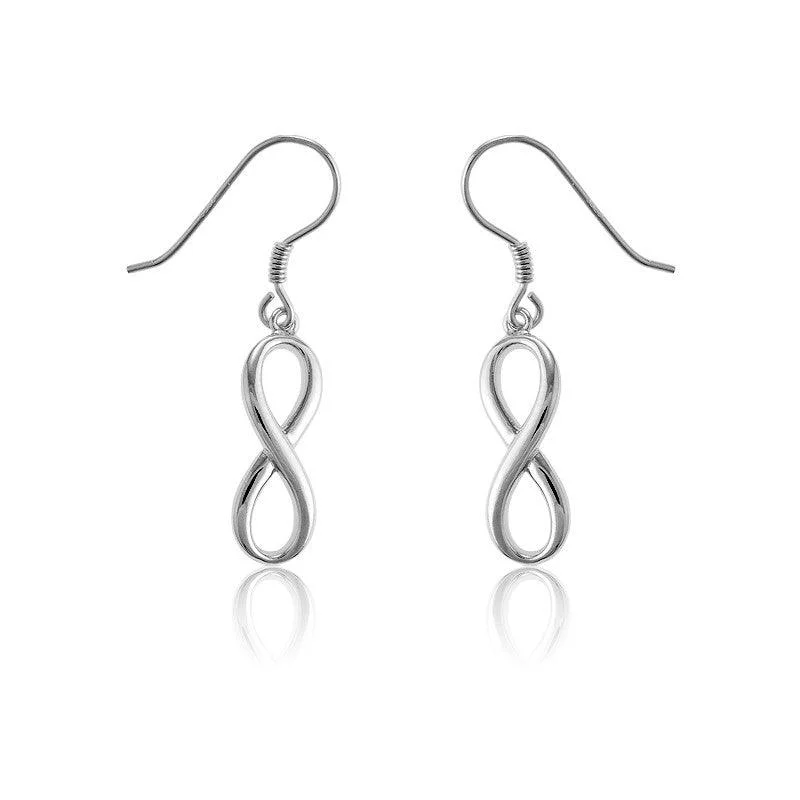 Classic Stud Earrings-Sterling Silver Infinity "Figure 8" Solid Dangling Earrings