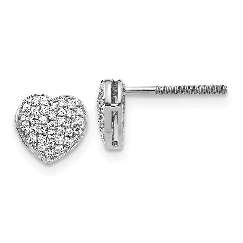 Classic Diamond Earrings-14k White Gold Diamond Heart Screw Back Post Earrings