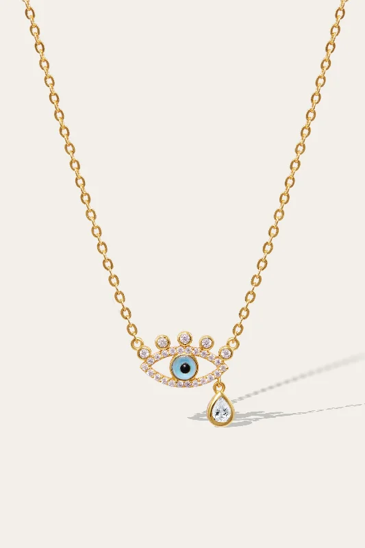 Long Gold Necklace-Weeping Evil Eye Gold Vermeil Necklace