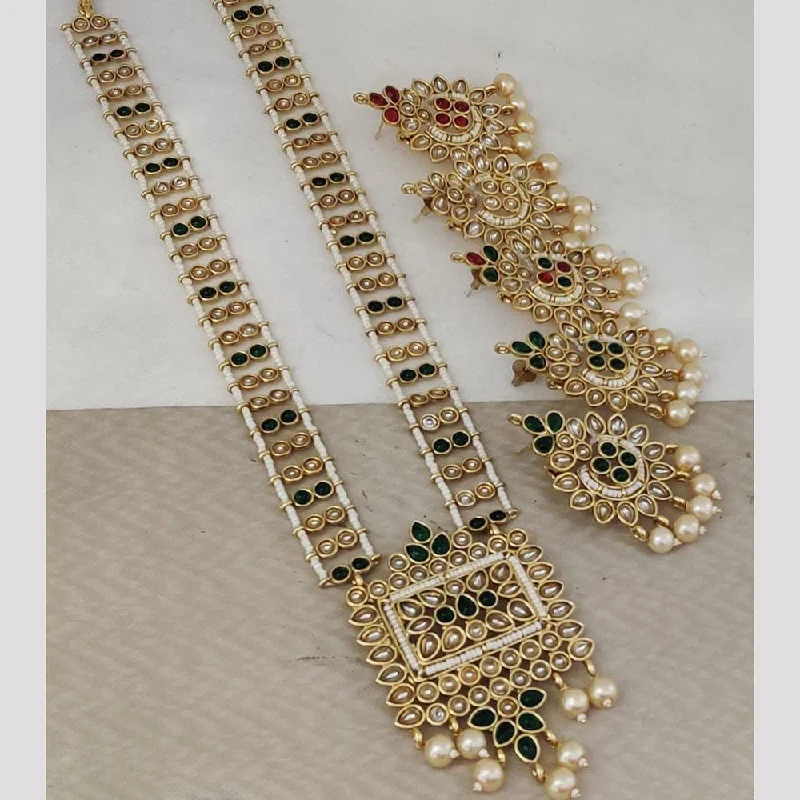 Classic Pendant Necklace-Rani Sati Jewels Gold Plated Pearl And Kundan Long Necklace Set