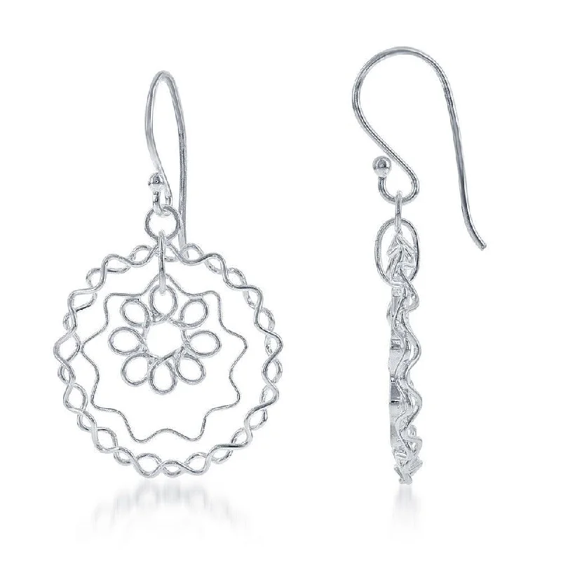 Abstract Shape Earrings-Sterling Silver Wire Flower and Star Earrings