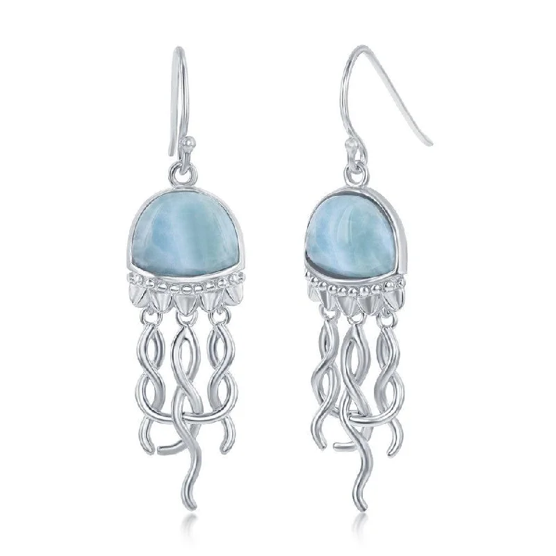 Elegant Sapphire Earrings-Sterling Silver Jellyfish Larimar Earrings