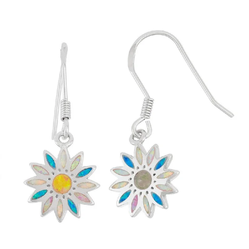 Drop Crystal Earrings-Sterling Silver Multicolor Inlay Opal Sun Earrings