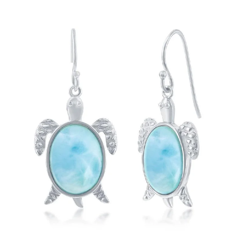 Elegant Drop Earrings-Sterling Silver Larimar Turtle Earrings