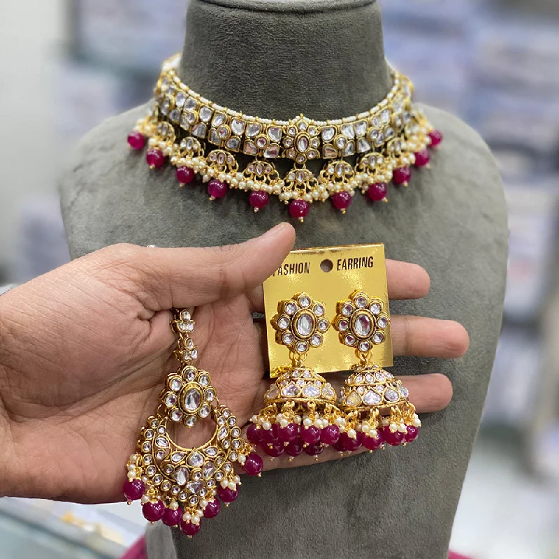 Elegant Diamond Necklace-Hira Collections Gold Plated Kundan Stone And Pearl Necklace Set