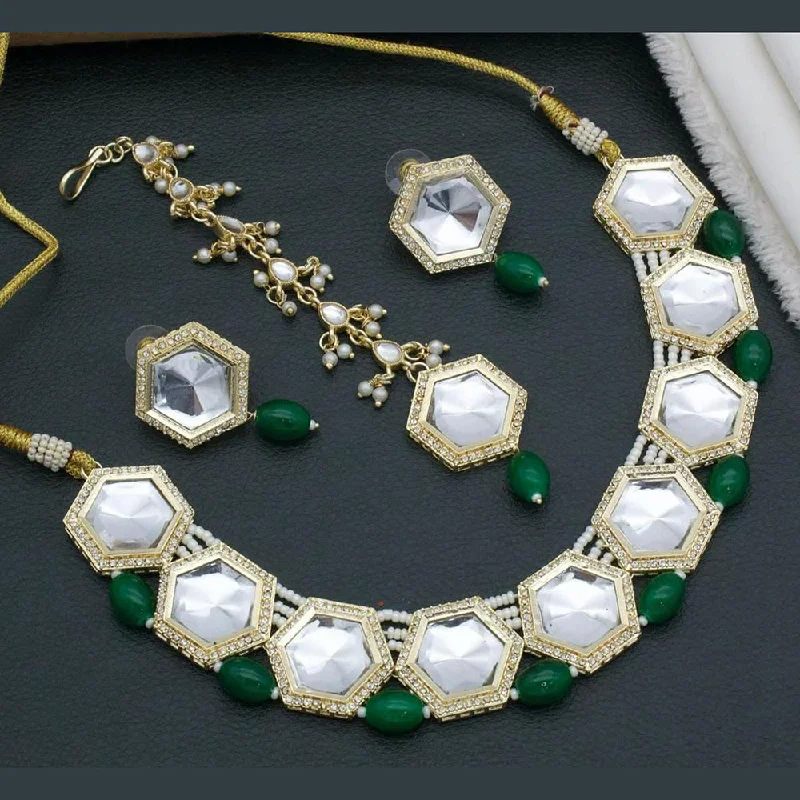 Designer Gold Necklace-Manisha Jewellery Gold Plated Crystal Stone And Beads Necklace Set