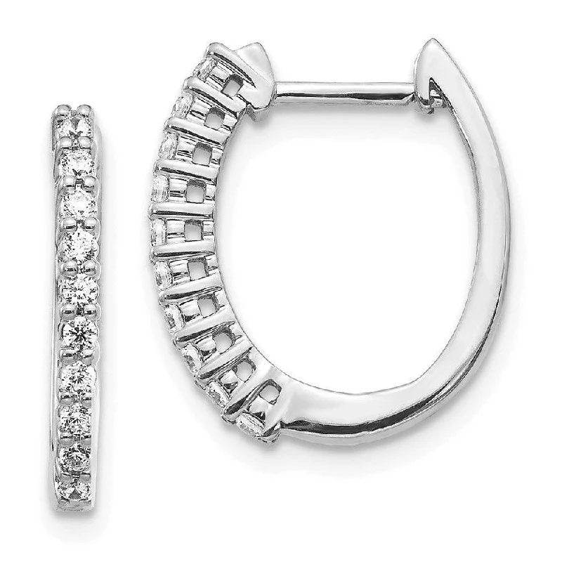 Luxury Hoop Earrings-14k White Gold Diamond Hinged Hoop Earrings