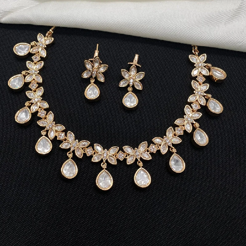 Multi-Strand Necklace-Amoliya Jewels Gold Plated Polki Kundan Necklace Set