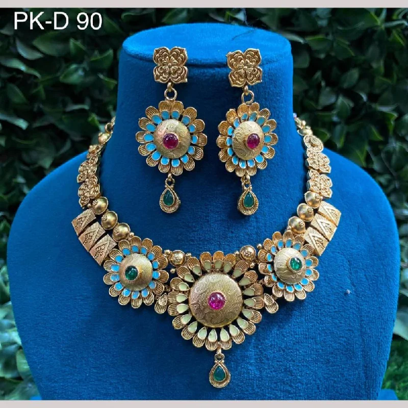 Modern Silver Necklace-Amoliya Jewels Gold Plated Pota Stone Meenakari Necklace Set