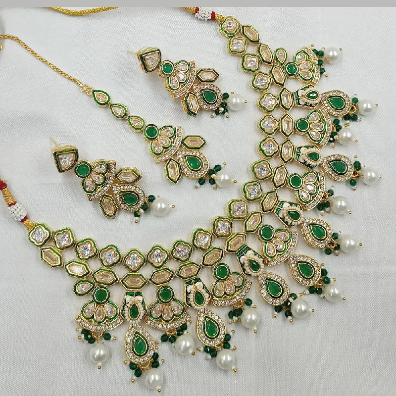 Diamond Heart Pendant Necklace-Padmawati Bangles Gold Plated Polki Kundan Stone And Pearls Necklace Set