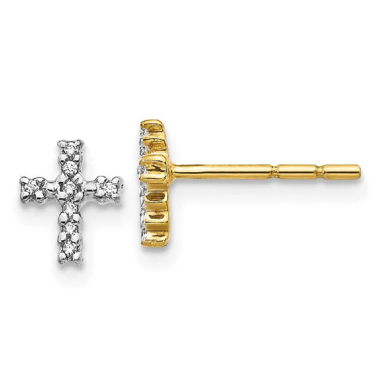 Party Statement Earrings-14k Yellow Gold & Top Surface Rhodium-plated Diamond Cross Post Earrings