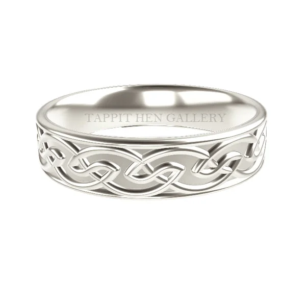 Gemstone Wedding Ring-5MM COMFY FIT EDINBURGH CELTIC KNOTWORK RING IN 9CT WHITE GOLD