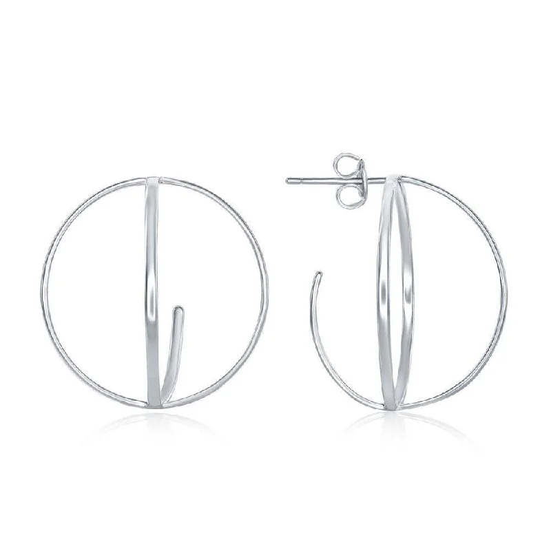 Gold Hoop Earrings-Sterling Silver 3D Open Round Earrings