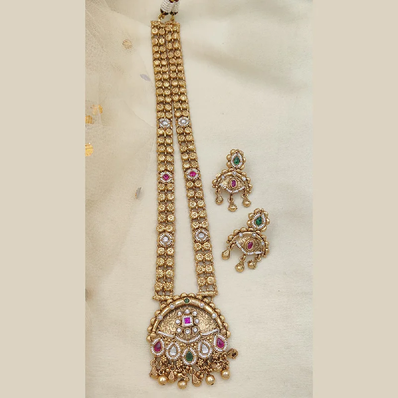 Diamond Solitaire Necklace-Jewel Addiction Gold Plated Kundan Stone Long Necklace Set