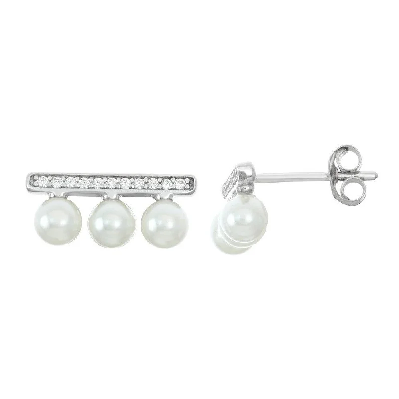 Classic Stud Earrings-Sterling Silver White CZ Bar with FWP Stud Earrings