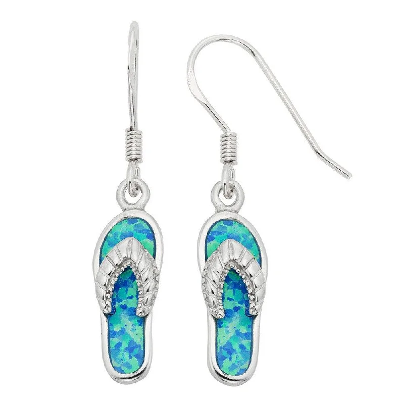 Gold Pearl Earrings-Sterling Silver Blue Inlay Opal Flip-Flop Earrings