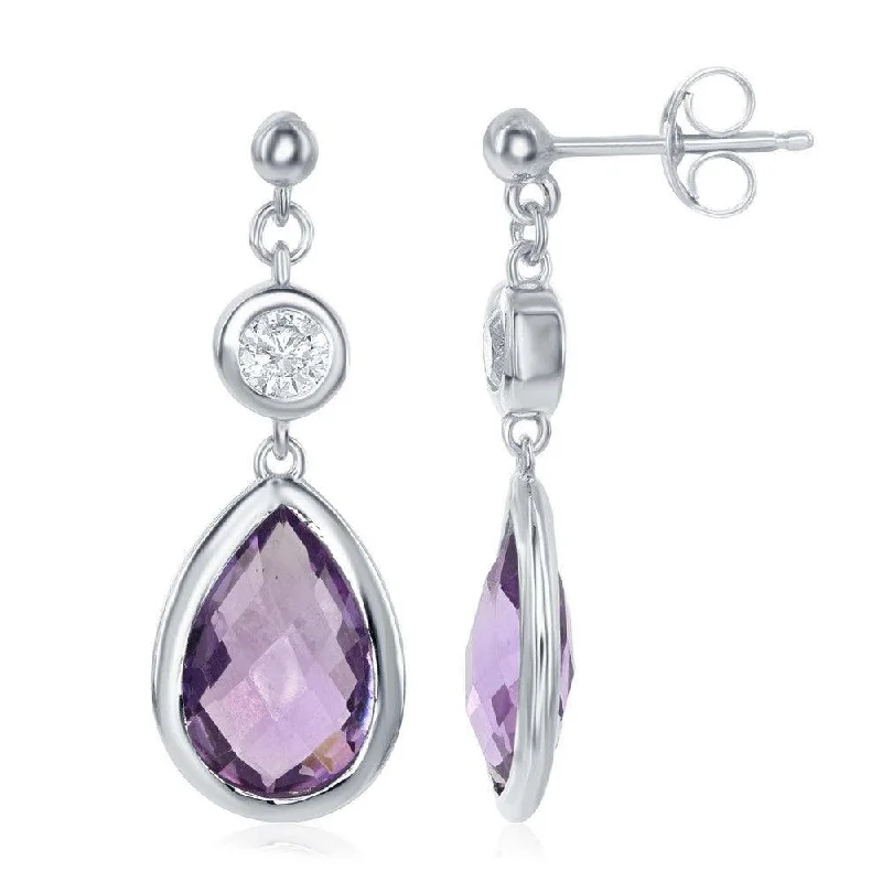 Custom Gemstone Earrings-Sterling Silver Purple Amethyst Teardrop Earrings