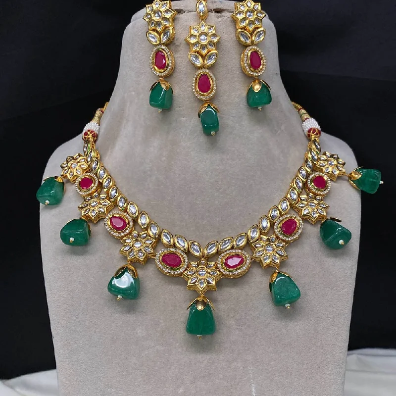 Elegant Silver Necklace-Amoliya Jewels Gold Plated Polki Kundan Necklace Set