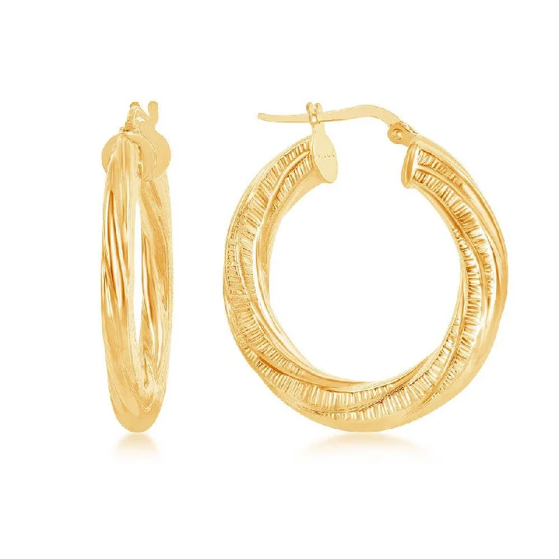 Butterfly Earrings for Women-Sterling Silver Gold Plated Twisted Designed Hoop Earrings