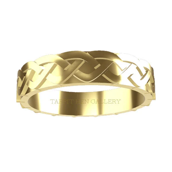 Statement Cocktail Ring-Yellow Gold Celtic Pleat Flow Wedding Ring