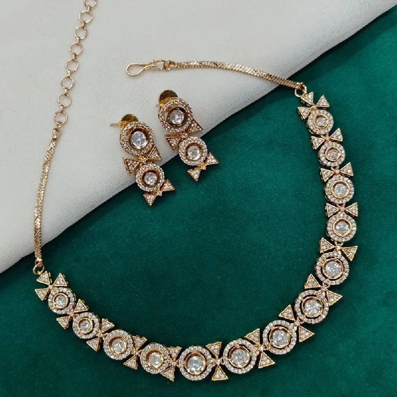 Elegant CZ Necklace-Royal Kundan Jewellery Gold Plated Polki Kundan Necklace Set