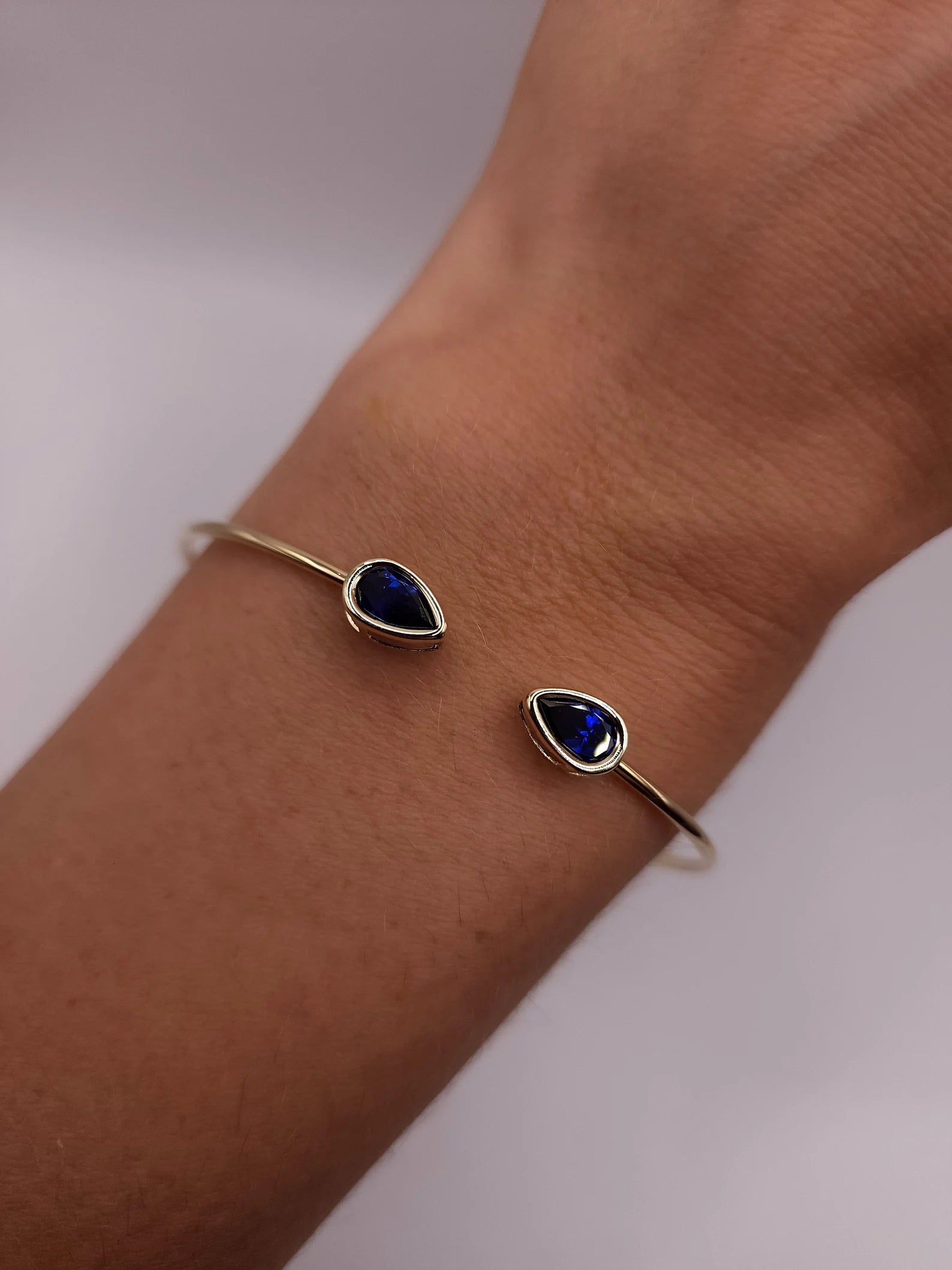 Luxury Silver Bracelets-Blue Sapphire Pear Cut Bangle