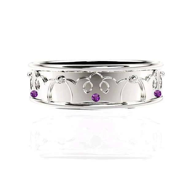 Silver Stackable Rings-ROYAL EDINBURGH LUCKENBOOTH AMETHYST WEDDING RING