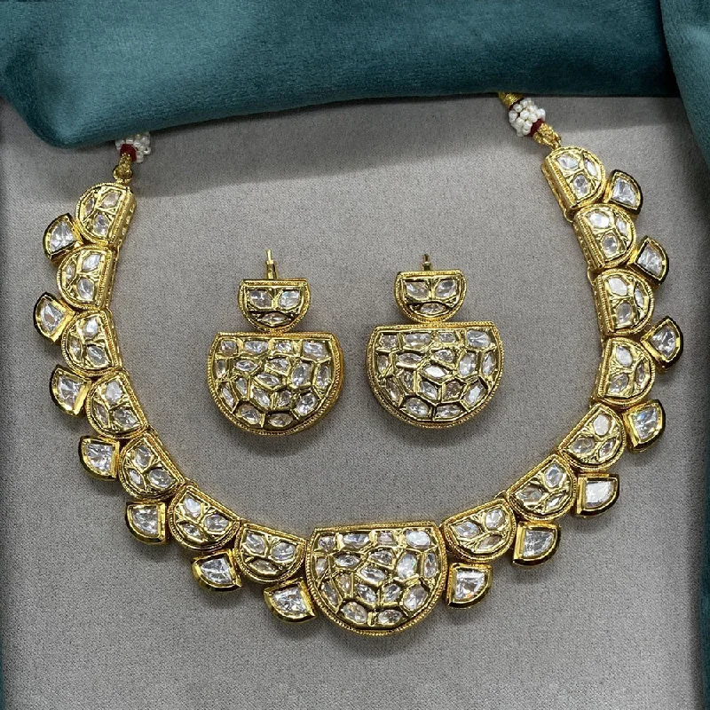 Chunky Bead Necklace-Royal Kundan Jewellery Gold Plated Polki Kundan Necklace Set