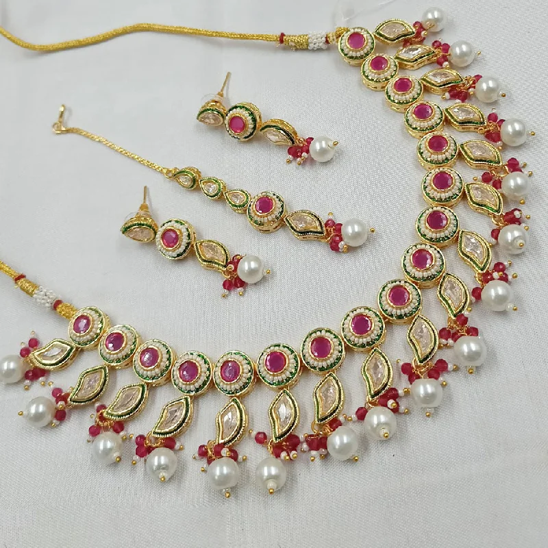 Custom Initial Necklace-Padmawati Bangles Gold Plated Polki Kundan Stone And Pearls Necklace Set