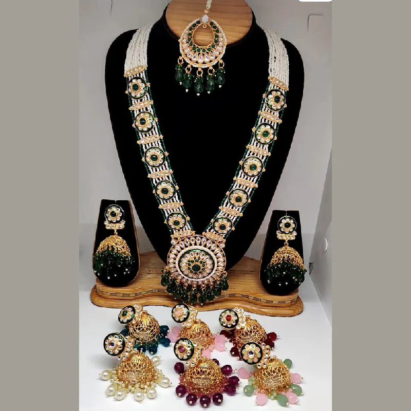 Custom Initial Necklace-Rani Sati Jewels Gold Plated Kundan Stone Long Necklace Set