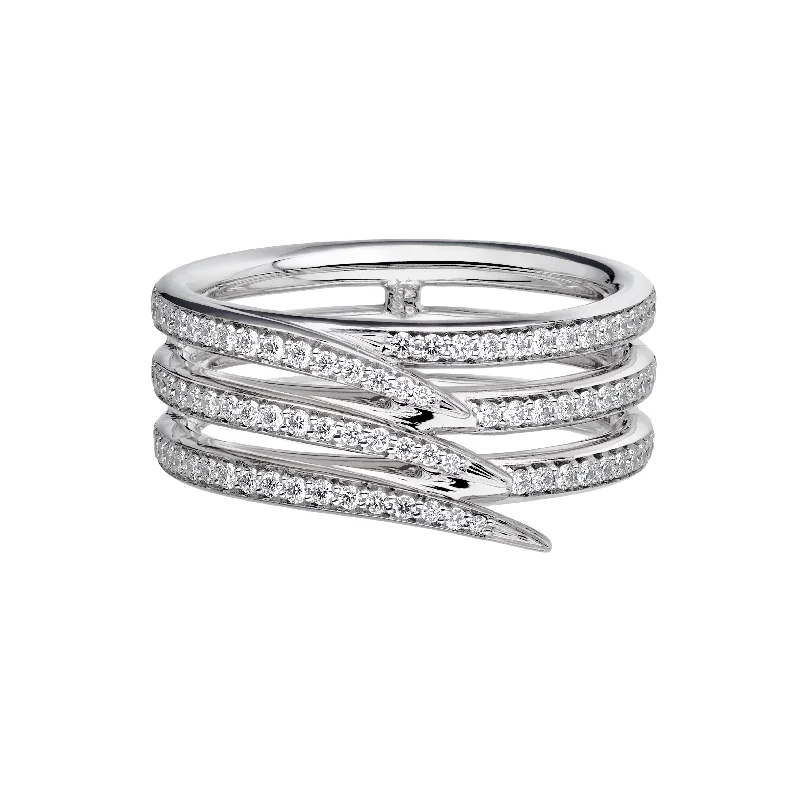 Unique Silver Wedding Ring-Armis Triple Row Ring - 18ct White Gold & Diamond Pavé