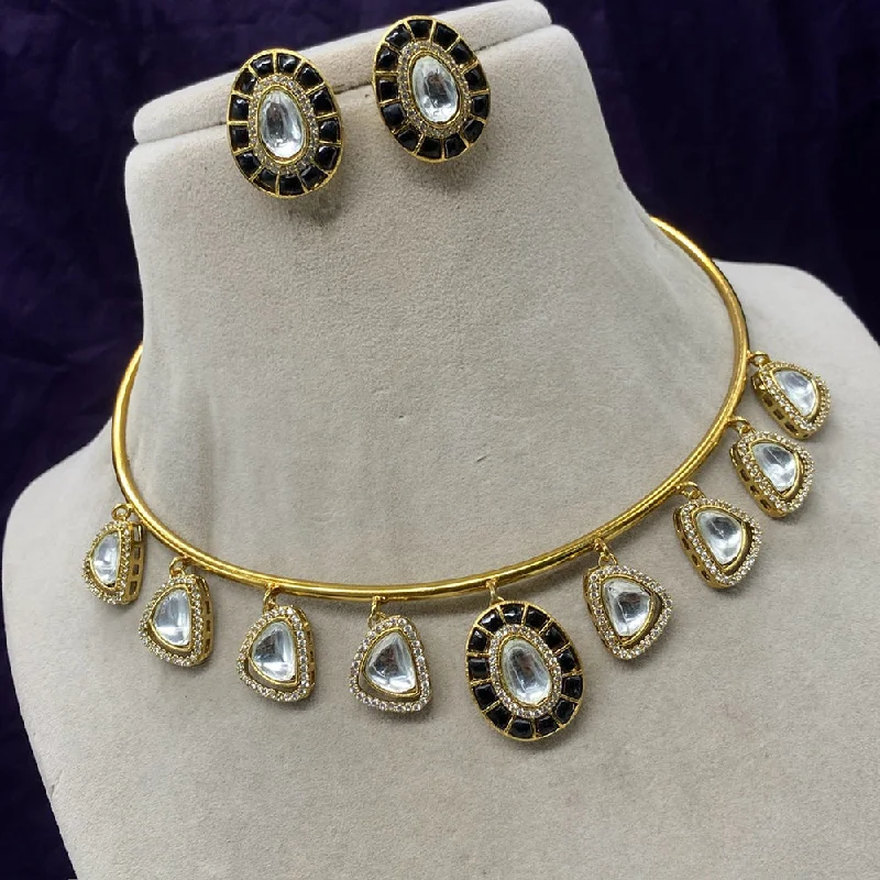 Vintage Pearl and Gold Necklace-Amoliya Jewels Gold Plated Kundan Necklace Set