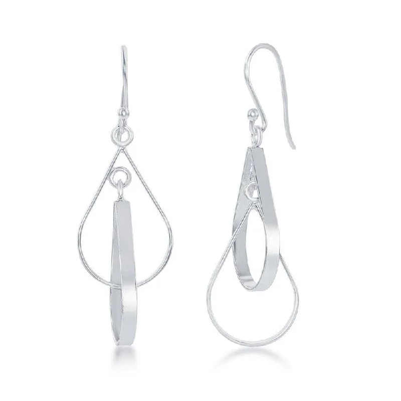 Custom Birthstone Earrings-Sterling Silver Double Teardrop Dangle Earrings