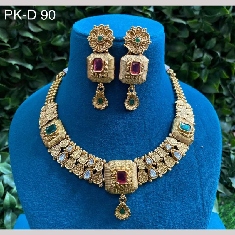 Elegant Diamond Necklace-Amoliya Jewels Gold Plated Pota Stone Meenakari Necklace Set