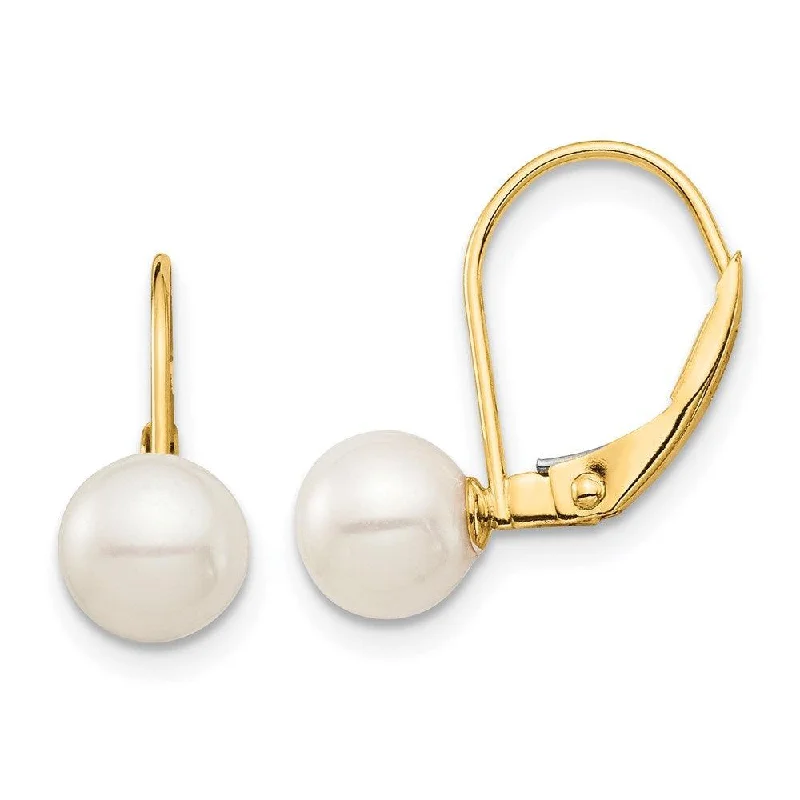 Long Statement Earrings-Madi K Kid's 14K  6-7mm White Round FW Cultured Pearl Leverback Earrings