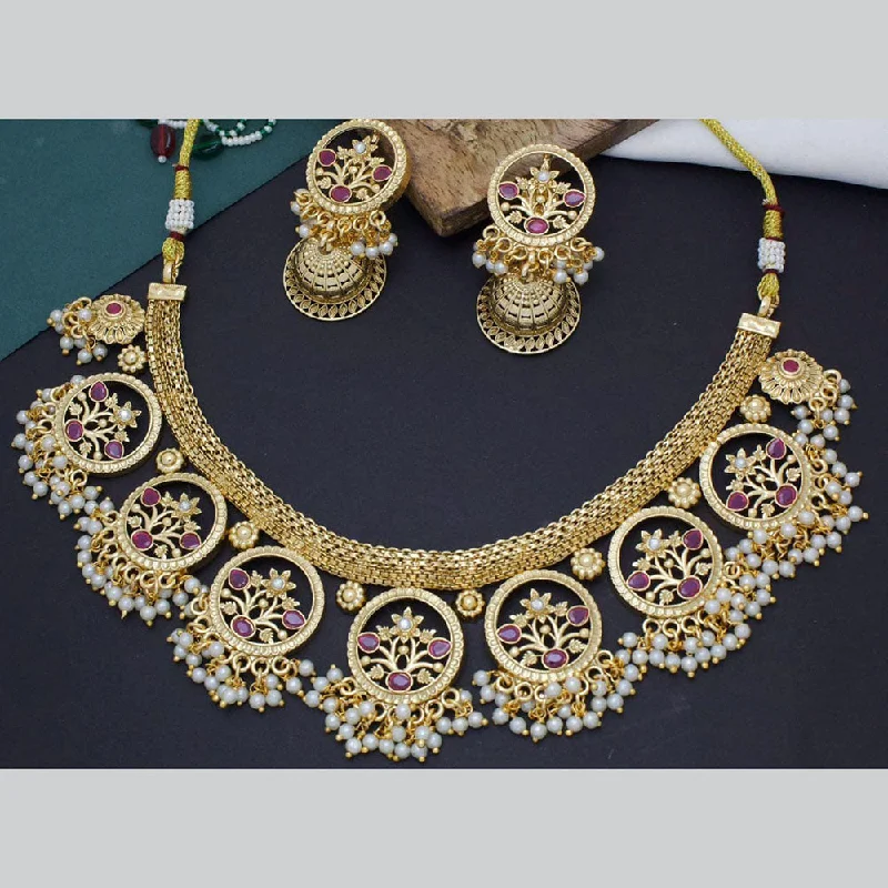 Unique Personalized Necklace-Kavita Art Gold Plated Pota Stone And Pearls Necklace Set