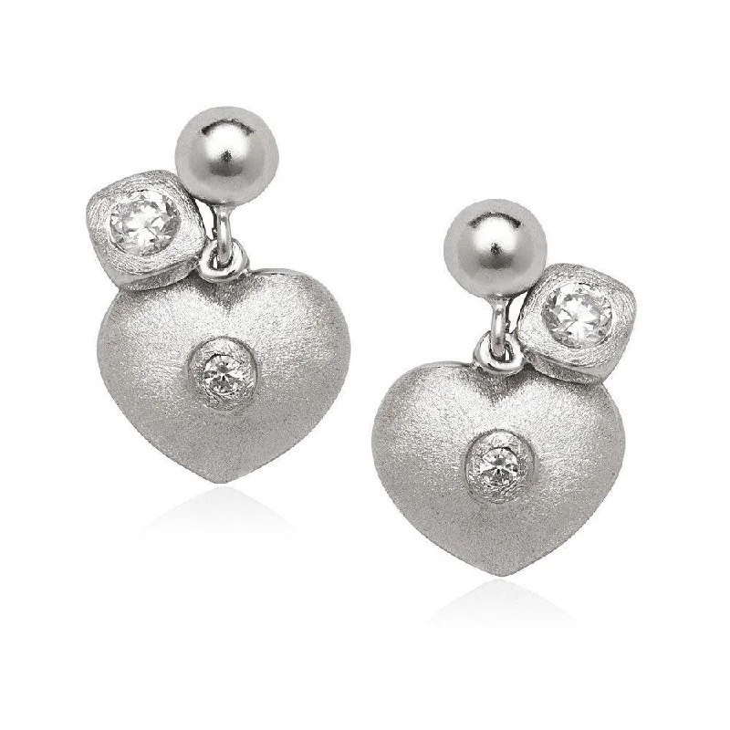 Sterling Silver Diamond Earrings-Sterling Silver Small CZ with Heart Earrings