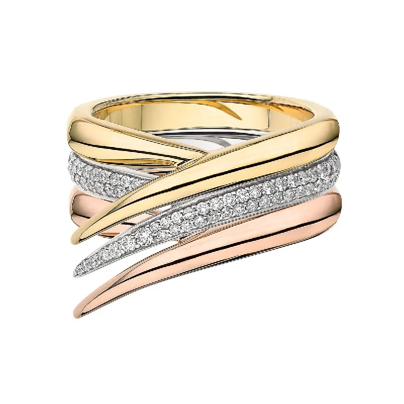 Gold Eternity Ring-Interlocking Stacked Ring - 18ct Yellow, Rose & White Gold & Diamond